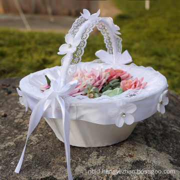 Wholesale lace decoration handmade bridal party flower girl basket for wedding